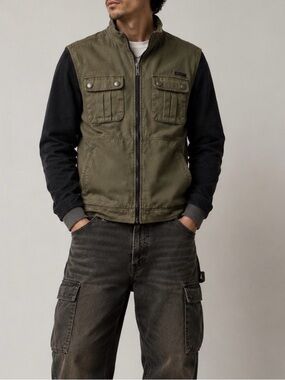 FOX Racing Jacket Men's L Canvas Full Zip Fleece Lined